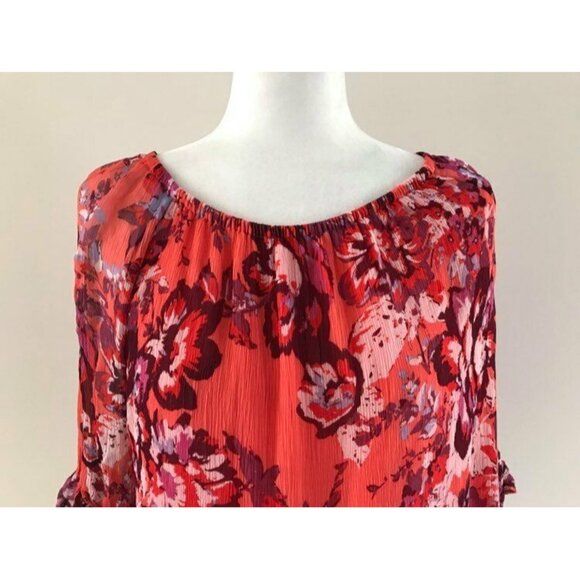 LUCKY BRAND Boho Off The Shoulder Blouse Top Size Medium Coral Pink Floral EUC - Picture 3 of 6